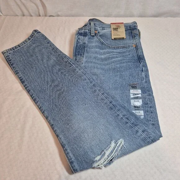 Levis Womens Jeans 501 Skinny High Rise Distressed Button Fly Size 31x28 NWT 36 - Picture 9 of 13